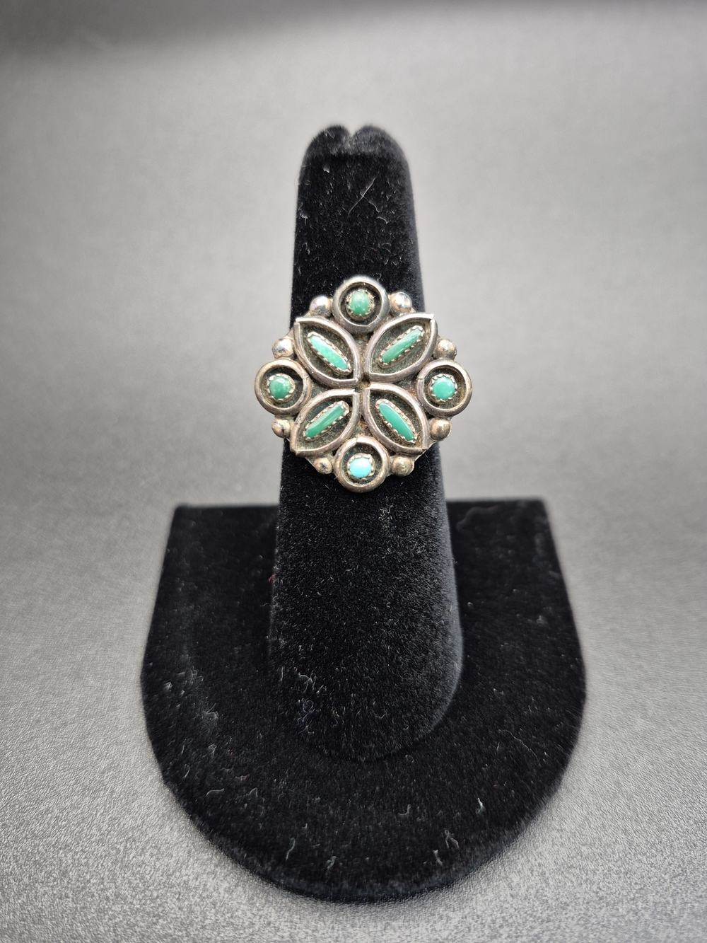 Sterling Silver Turquoise Flower Ring - Green Turquoise